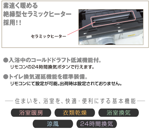 MAX BS-133HM-2 浴室暖房換気乾燥機の主な機能